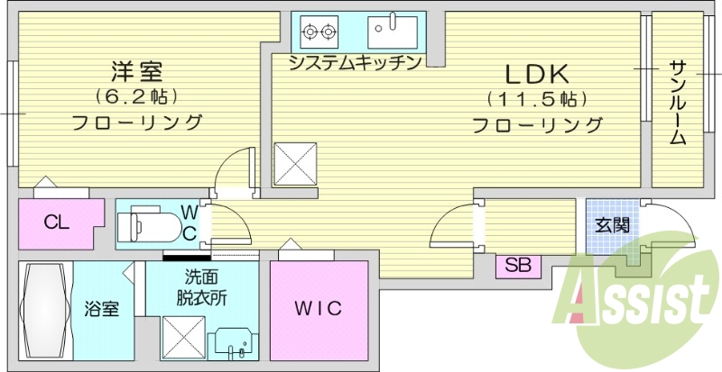 1LDK、サンルーム、ペット相談、浴室乾燥、ネット無料