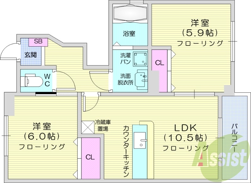 2LDK、モニター付きインターホン、追い焚き機能