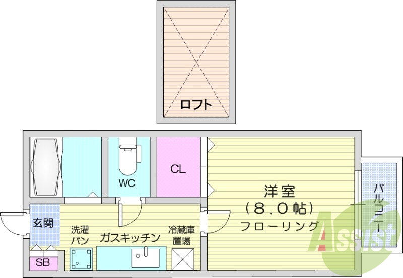 1K ガスコンロ バス トイレ別 エアコン付 追い炊き機能付