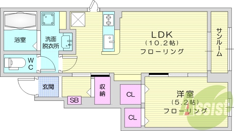 1LDK、ネット無料、浴室乾燥、追い焚き、洗面化粧台