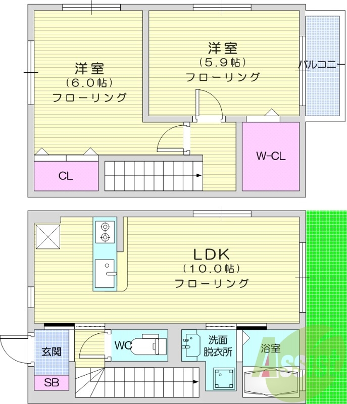 2LDK、温水洗浄便座、エアコン、浴室乾燥