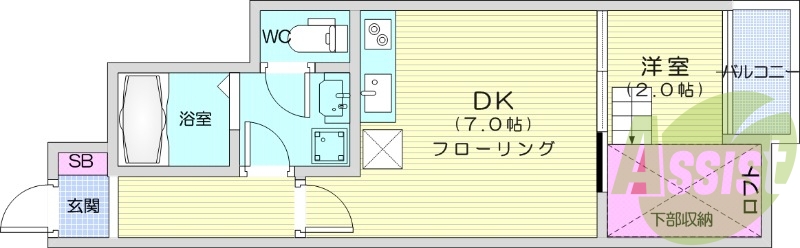 1DK、ロフト付き、追い炊き機能、エアコン