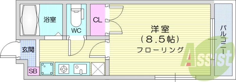 1DK、エアコン、室内洗濯機置き場、トイレ浴室別、収納