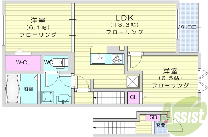 2LDK、ペット可、浴室乾燥機、追い焚き、宅配ボックス