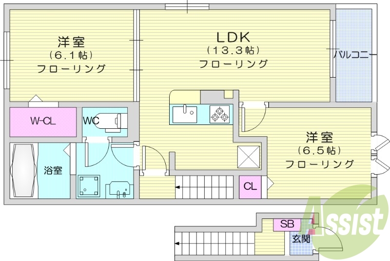 2LDK、ペット可、浴室乾燥機、追い焚き、宅配ボックス