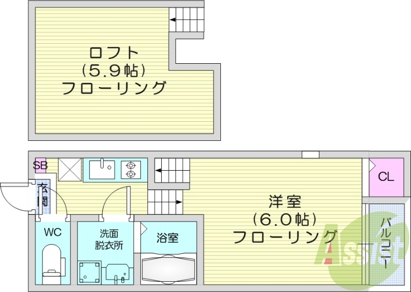 1K、浴室乾燥機、洗面化粧台、モニター付きインターホン
