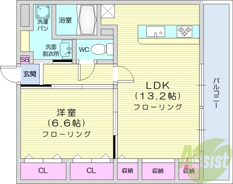 1LDK、エアコン、室内洗濯機置場、トイレ浴室別、収納