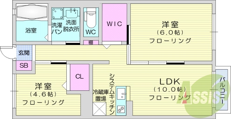 2LDK、IH、システムキッチン、エアコン二台