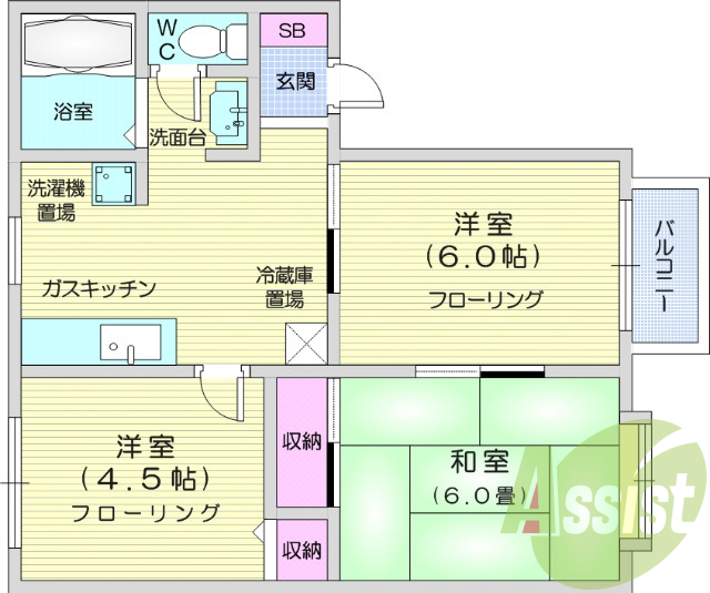 3DK・エアコン、独立洗面台、追い焚き、室内洗濯機置場