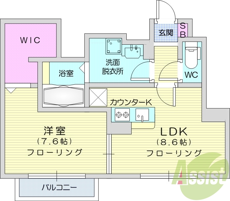 1LDK、追い焚き、温水洗浄便座、システムキッチン、エアコン
