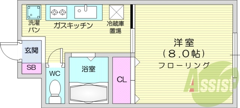 フローリング、ガスキッチン、風呂トイレ別。