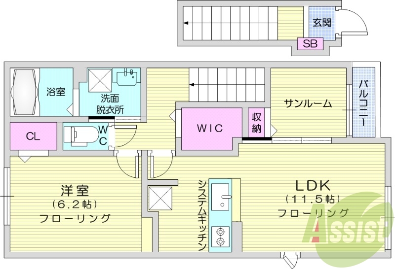 1LDK、サンルーム、ウォークイン、ペット相談、ネット無料