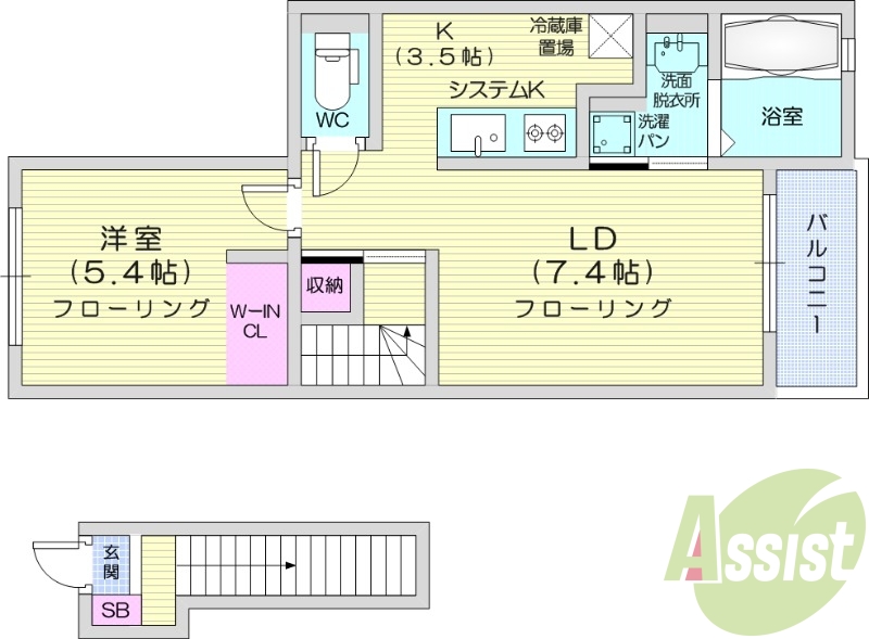 1LDK、インターネット無料、バストイレ別、浴室乾燥機