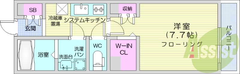 1K、宅配BOX、温水洗浄便座、ウォークインクローゼット付き