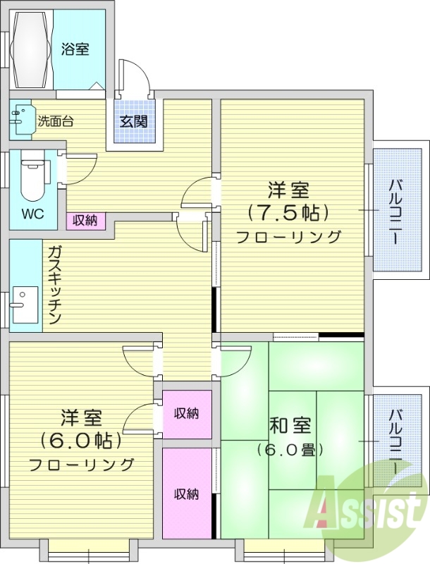 3K、和室、2台目Pあり、エアコン、独立洗面台