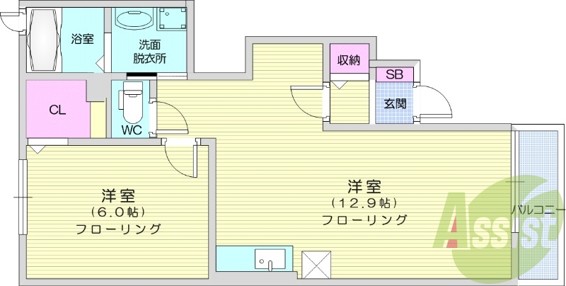 1LDK、ウォークインクローゼット、独立洗面台、キッチン
