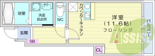 1R、バストイレ別、エアコン、モニター付きインターホン