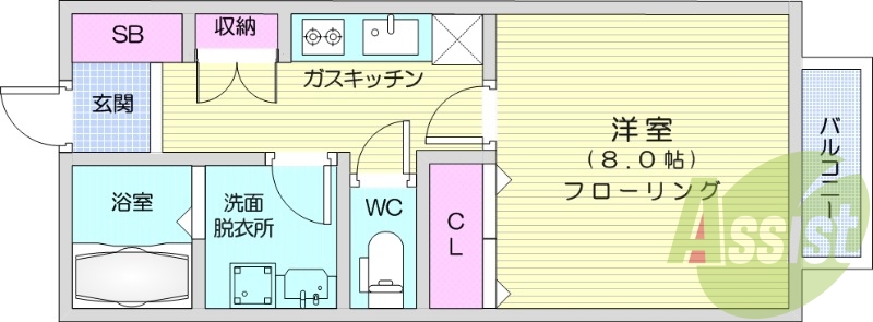 1K、駐車場有、都市ガス、モニタ付インターホン