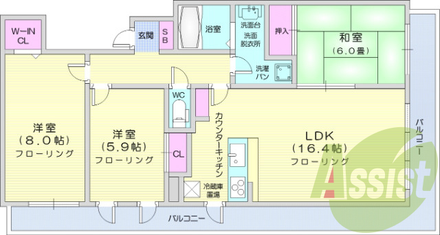 3LDK、浴室乾燥機、モニタ付きインターホン、