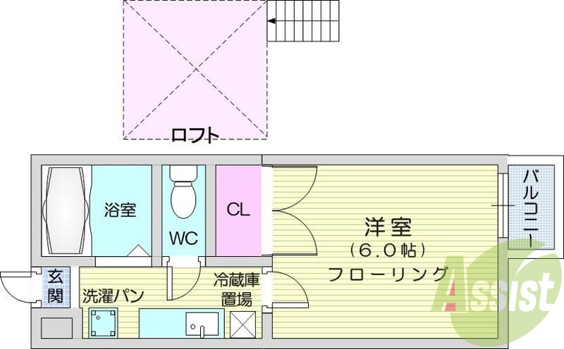 1K、単身者限定、ペット可、バストイレ別物件です。