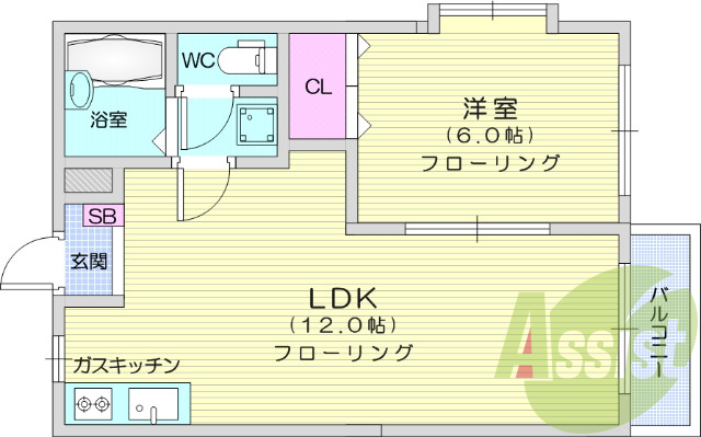 1LDK、バス・トイレ別、温水洗浄便座、エアコン