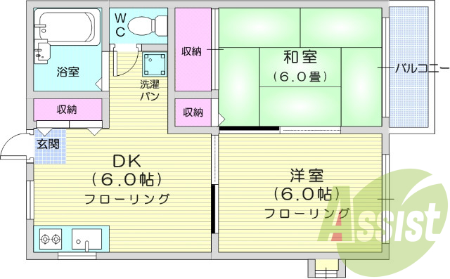 2DK、追い炊き機能付き、ウォシュレット機能付き、CATV