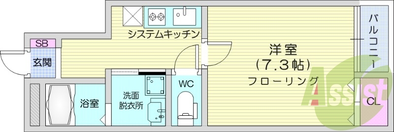 1K、エアコン、室内洗濯機置き場、トイレ浴室別、収納