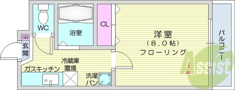 1Ｋ、バストイレ別、フローリング、室内洗濯機置場、エアコン