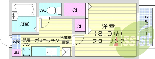 1K、バルコニー、バストイレ別、エアコン、収納