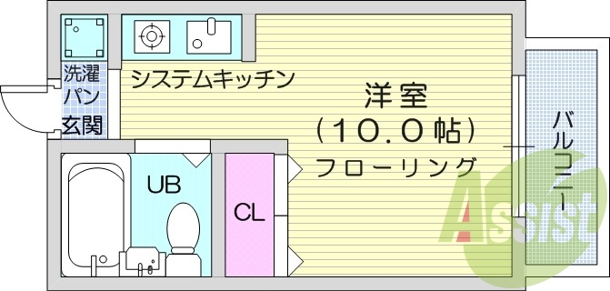 ワンルーム、フローリング、エアコン、ガスキッチン、ＢＴ同室