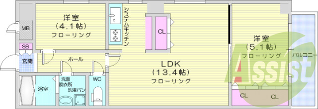 2LDK、モニター付きインターホン、エアコン