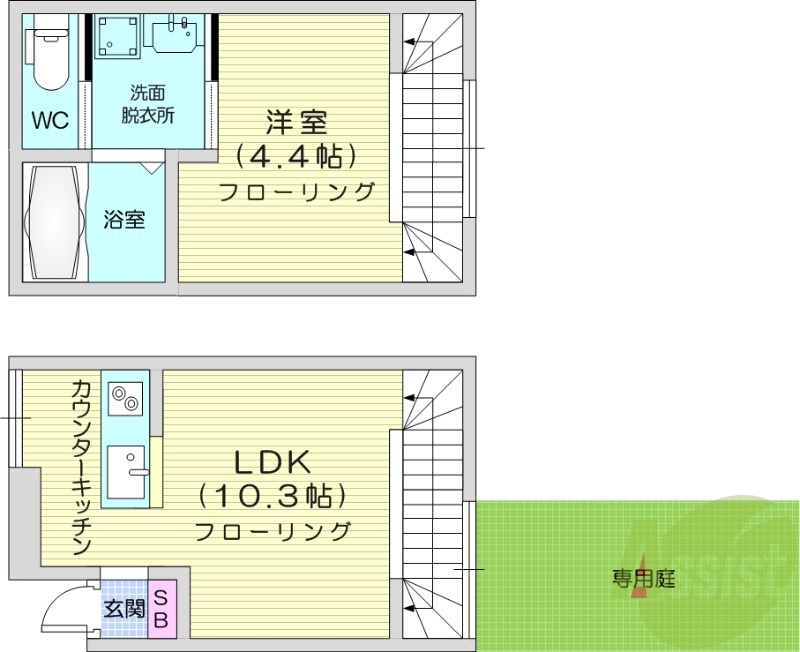 1LDK、専用庭、南向き、インターネット無料、ペット相談