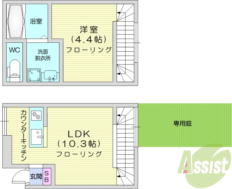 1LDK、専用庭、南向き、インターネット無料、ペット相談