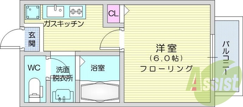1K、エアコン、バルコニー、プロパン、インターホン