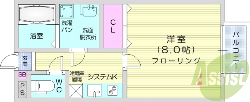 1K、南向き、バストイレ別、インターネット無料