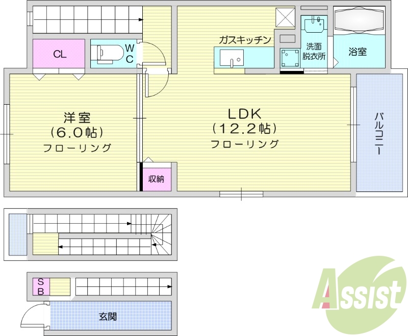 1LDK、浴室乾燥機、エアコン2台、追い焚き、独立洗面所