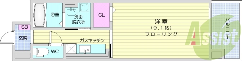 １K、浴室乾燥機、追い焚き機能、モニターホン、BS