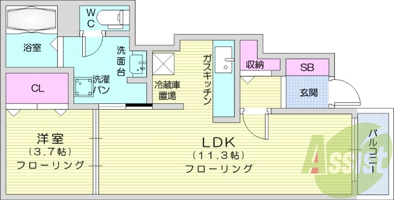 1LDK、バストイレ別、独立キッチン、追い焚き機能