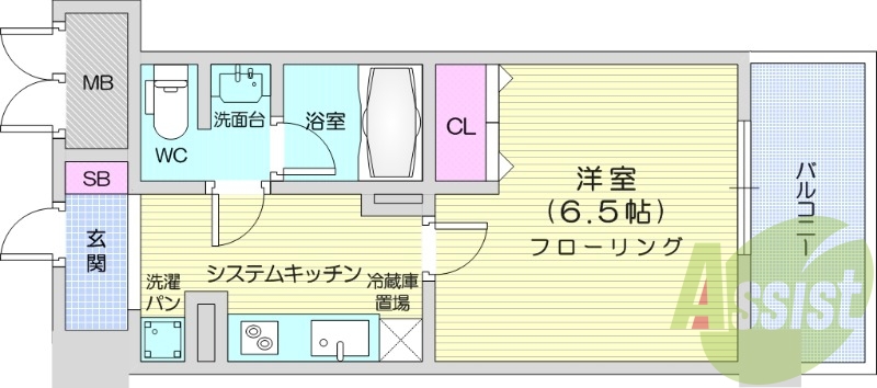 1K、オートロック、都市ガス、インターネット使用料無料。