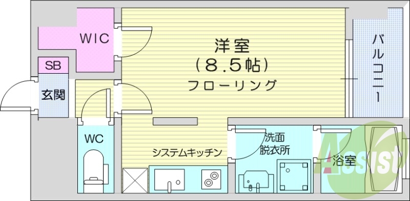 ワンルーム、ウォークインクローゼット、ウォシュレット。