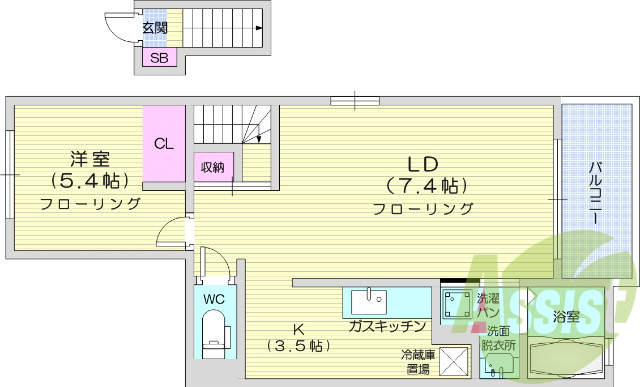 1LDK、浴室乾燥機付き、追炊き機能付き