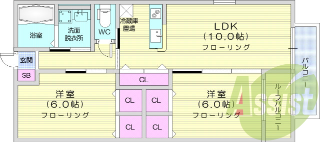 2LDK、オール電化、カウンターキッチン。