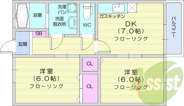 2DK、追い焚き機能、モニター付きインターホン、バストイレ別