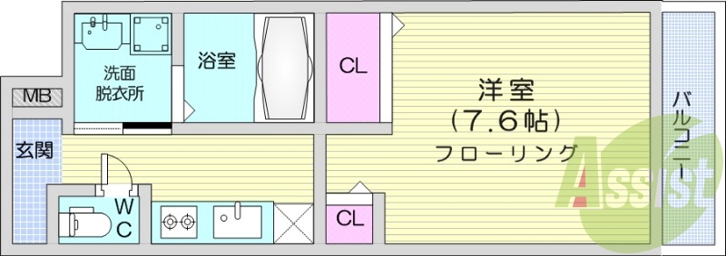 1K、浴室乾燥機、室内洗濯機置き場、独立洗面台