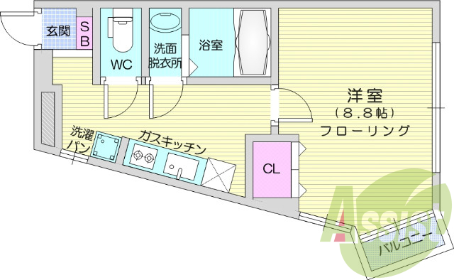 １K、エアコン、追い焚き機能、バストイレ別