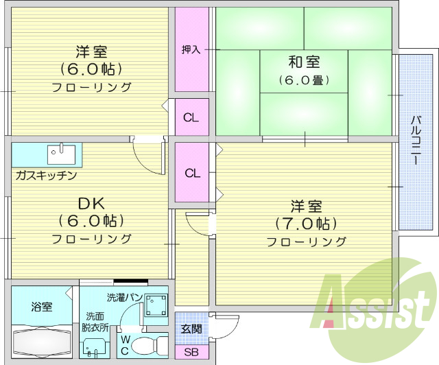 3DK、バルコニー、追焚機能、シャンプードレッサー