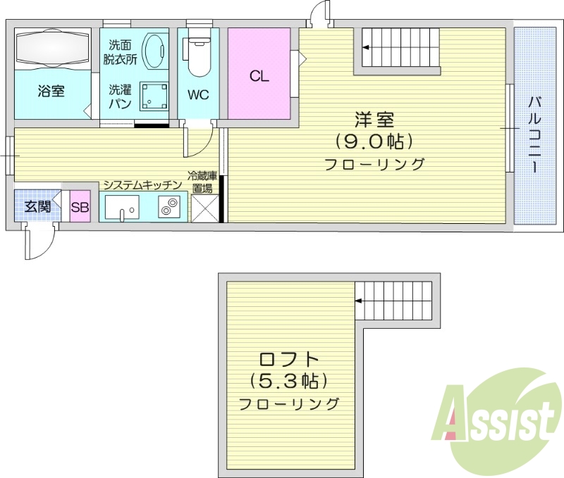 １K、ロフト、エアコンインターネット無料、敷地内駐車場