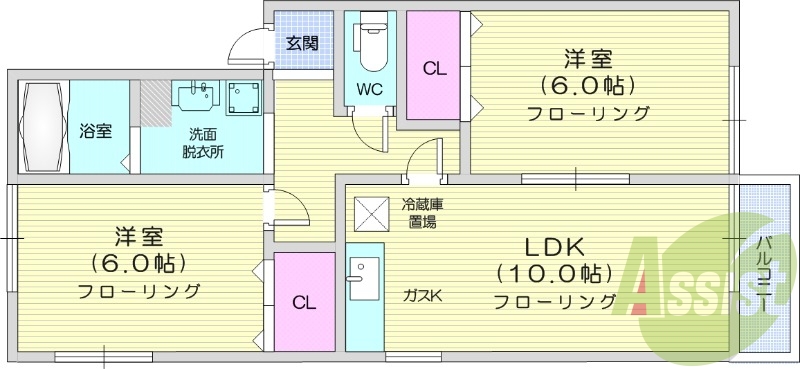 2LDK、都市ガス、デジタルキー、追い焚き機能
