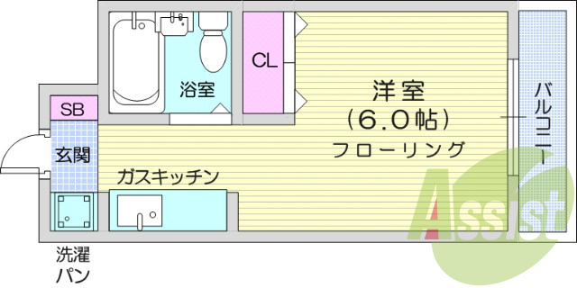1R、オートロック、都市ガス、エアコン、モニターインターホン
