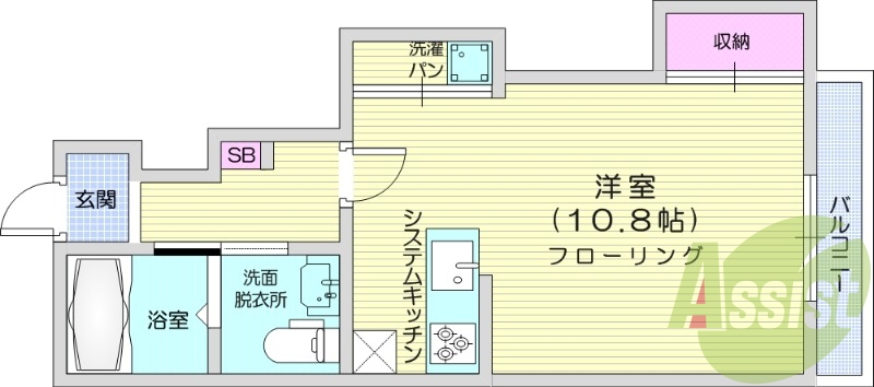 1Ｋ、独立洗面台、エアコン付き、バストイレ別、追い炊き機能